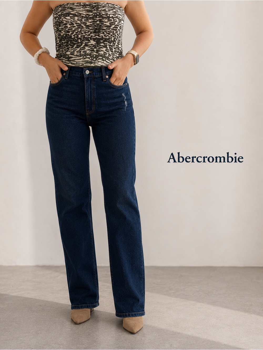 Abercrombie & Fitch Dark Indigo High-Rise Straight Jeans